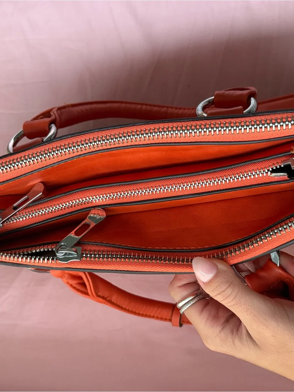 Orange Leather Tote Handbag - Stylish Everyday Carry w extra strap